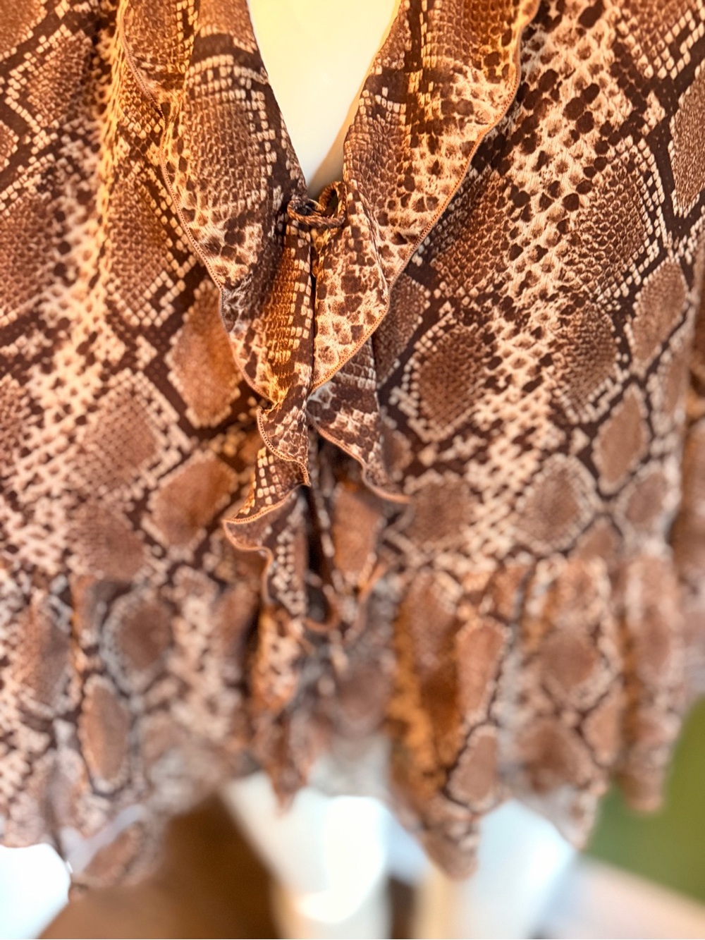 HAVER - Snake-Print Ruffle Front Women's Sweater - Brown - Picture 3 of 7